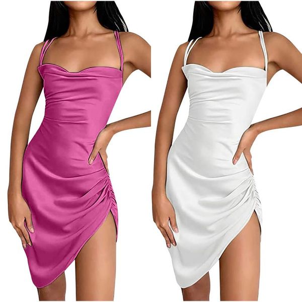 casual dresses solid halter sleeveless camis mini tank bodycon two colors split pleated party dress vestido de mujer, Black;gray
casual dresses solid halter sleeveless camis mini tank bodycon two colors split pleated party dress vestido de mujer, Black;gray