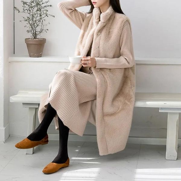 women's fur & faux autumn winter korean style long waistcoat warm plush vest jacket fashion loose women sleeveless mink fleece overcoat, Black
women's fur & faux autumn winter korean style long waistcoat warm plush vest jacket fashion loose women sleeveless mink fleece overcoat, Black