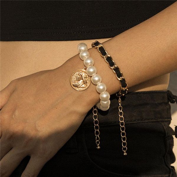 2pc/set punk imitation pearl coin pendant bracelet for women vintage relief portrait charms chain bangles jewelry link,, Black
2pc/set punk imitation pearl coin pendant bracelet for women vintage relief portrait charms chain bangles jewelry link,, Black