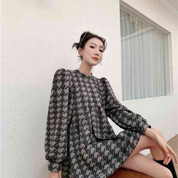 casual dresses houndstooth puff sleeve autumn vintage long loose mini ladies korean fashion clothing 7a22, Black;gray
casual dresses houndstooth puff sleeve autumn vintage long loose mini ladies korean fashion clothing 7a22, Black;gray