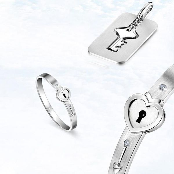 link, chain arrival heart love lock bracelet with key pendant titanium steel bangle couple sets, Black
link, chain arrival heart love lock bracelet with key pendant titanium steel bangle couple sets, Black