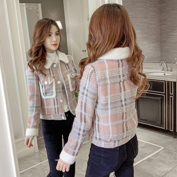 women's wool & blends 2021 autumn winter retro plaid fur collar coat women short thickened korean style jacket lady long sleeve casual, Black
women's wool & blends 2021 autumn winter retro plaid fur collar coat women short thickened korean style jacket lady long sleeve casual, Black