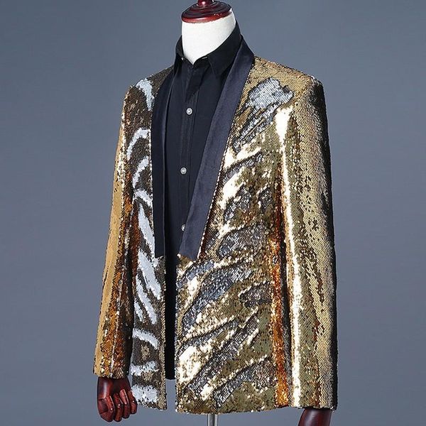 men's suits & blazers mens golden sequins blazer suit club dj glitter magic stage show slim fit jacket man casual outwear hombre cardig, White;black
men's suits & blazers mens golden sequins blazer suit club dj glitter magic stage show slim fit jacket man casual outwear hombre cardig, White;black