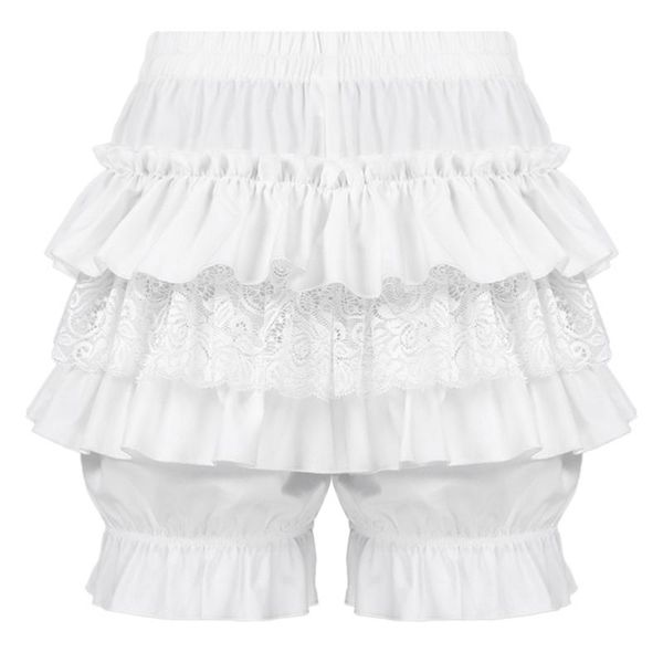 

women's shorts women lace trim layered ruffled lolita cosplay bottom girls mid waist elastic waistband bowknot frilly bloomers, White;black