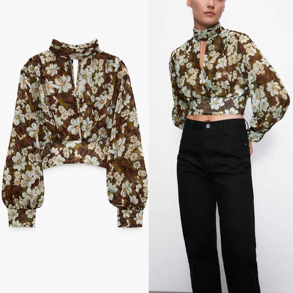 za cropped floral print blouse women ruched high collar long sleeve shirt female fashion smock elastic back opening 210602, White
za cropped floral print blouse women ruched high collar long sleeve shirt female fashion smock elastic back opening 210602, White