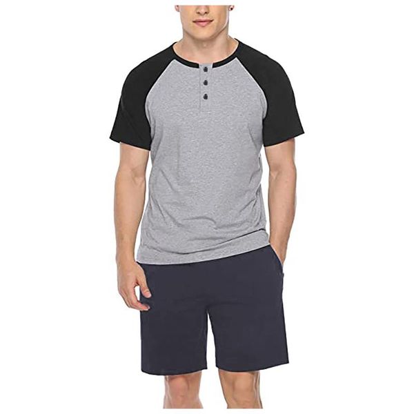 men summer cotton pijamas set casual 2 pieces sleepwear round collar solid pjs pajamas short sleeve shorts home clothes men's, Black;brown
men summer cotton pijamas set casual 2 pieces sleepwear round collar solid pjs pajamas short sleeve shorts home clothes men's, Black;brown