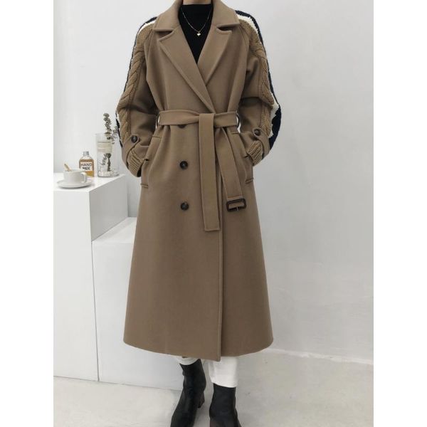 women's wool & blends double-sided cashmere coat female long 2021 knitting splicing sleeve mao qiu dong the double-breasted cloth, Black
women's wool & blends double-sided cashmere coat female long 2021 knitting splicing sleeve mao qiu dong the double-breasted cloth, Black