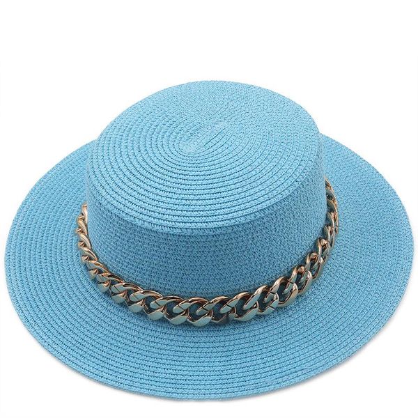 wide brim hats summer women's boater beach hat with chain female casual panama lady round flat straw sun fedora, Blue;gray
wide brim hats summer women's boater beach hat with chain female casual panama lady round flat straw sun fedora, Blue;gray