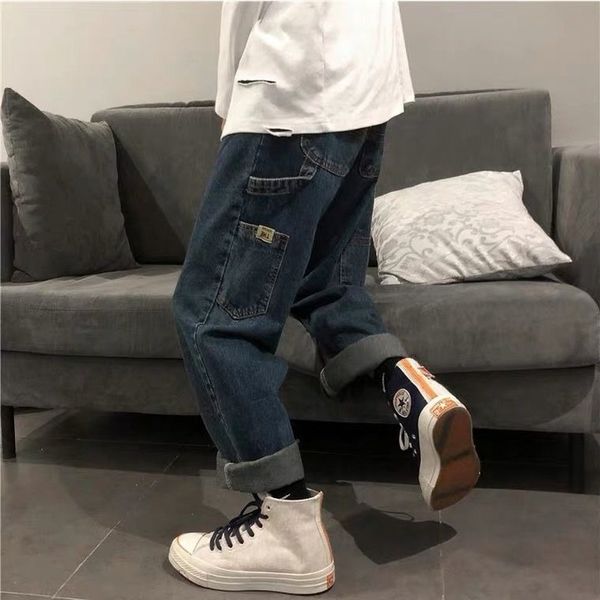 men's jeans cargo pants loose straight wide leg fall korean trend trousers ins hong kong style fashion brand vintage men zyv5, Blue
men's jeans cargo pants loose straight wide leg fall korean trend trousers ins hong kong style fashion brand vintage men zyv5, Blue