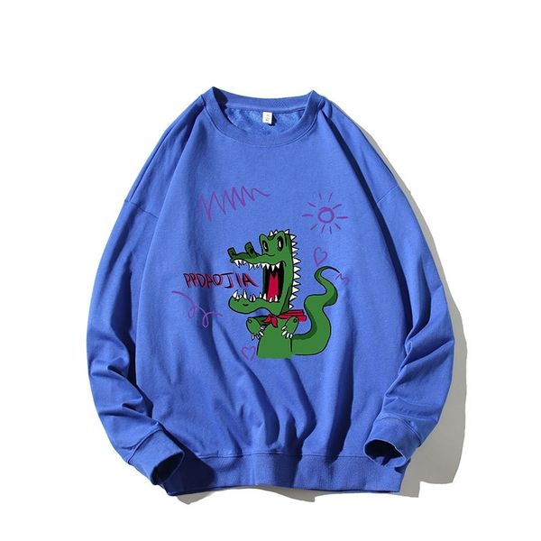 hoodiesby no means vulgar. 2021 autumn new leisure loose cartoon dinosaur round neck sweater men's fashion brand fried street pullover, Black