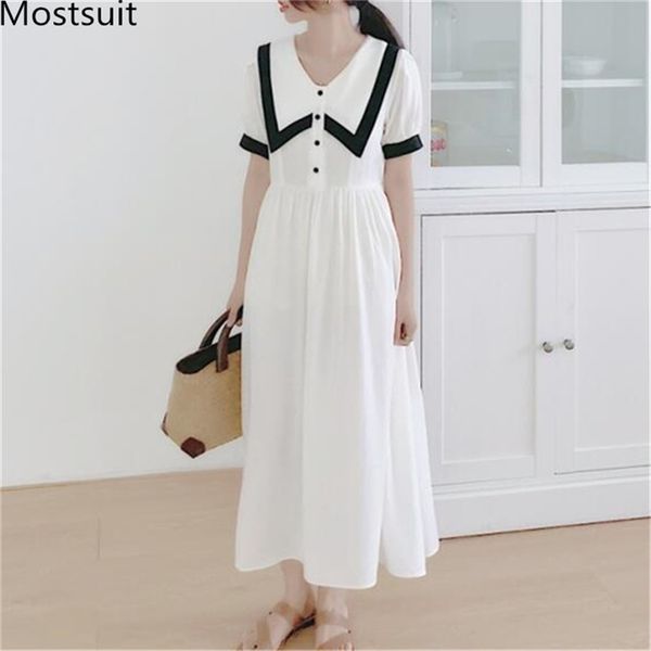 summer korean elegant long dress women short sleeve peter pan collar pleated dresses fashion ladies vestidos femme 210513, Black;gray
summer korean elegant long dress women short sleeve peter pan collar pleated dresses fashion ladies vestidos femme 210513, Black;gray