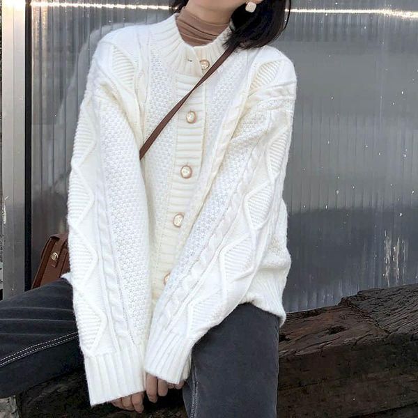 women's knits & tees twist sweater women 2021 autumn and winter korean design sense retro french loose thin knitted cardigan jacket fem, White
women's knits & tees twist sweater women 2021 autumn and winter korean design sense retro french loose thin knitted cardigan jacket fem, White