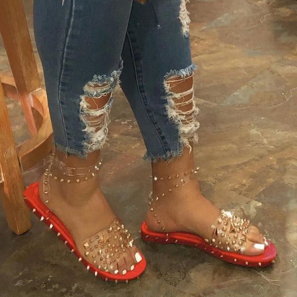 women flat sandals summer transparent rivet open toe comfortable casual shoes plus size 35-43, Black
women flat sandals summer transparent rivet open toe comfortable casual shoes plus size 35-43, Black
