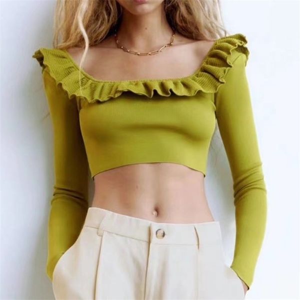 women casual sweaters spring autumn ruffled collar knitted clothes soft pullovers fashion female short loose outwear 210422, White;black
women casual sweaters spring autumn ruffled collar knitted clothes soft pullovers fashion female short loose outwear 210422, White;black