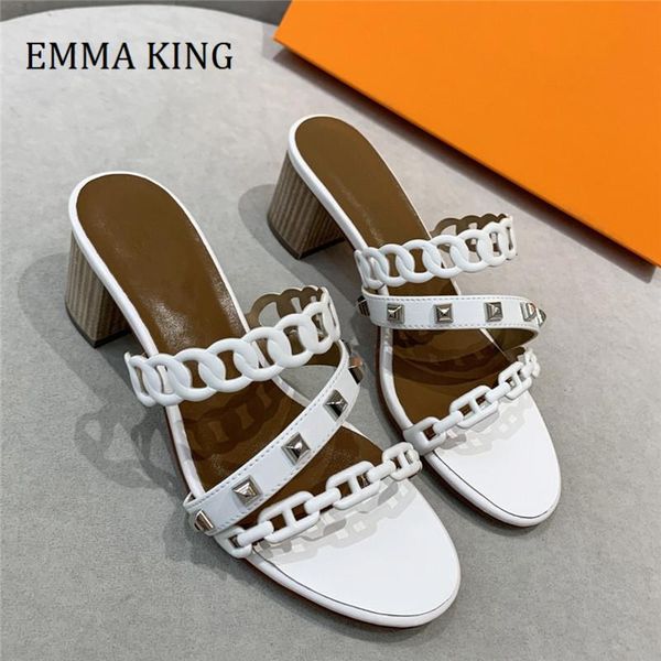summer women leather chain mules open toe slip on brand designer woman sandals slippers 5.5cm block heels shoes, Black
summer women leather chain mules open toe slip on brand designer woman sandals slippers 5.5cm block heels shoes, Black
