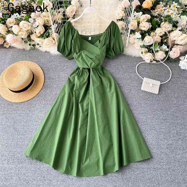 sweet dress women spring autumn solid short puff sleeve v-neck midi dresses slim chic korean fashion vestidos 210531, Black;gray
sweet dress women spring autumn solid short puff sleeve v-neck midi dresses slim chic korean fashion vestidos 210531, Black;gray