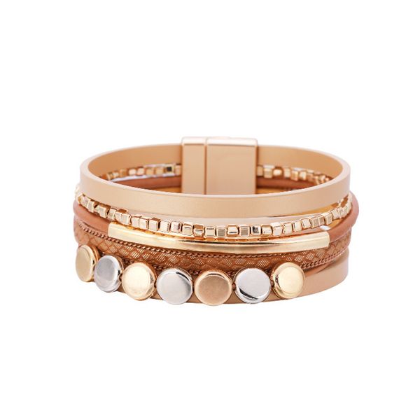 bracelet color matching hardware copper bracelet women's national style multi-layer magnetic buckle leather, Black
bracelet color matching hardware copper bracelet women's national style multi-layer magnetic buckle leather, Black