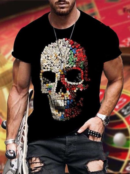2021 men's summer new dice skull casual short sleeve men's t-shirt, White;black 
2021 men's summer new dice skull casual short sleeve men's t-shirt, White;black