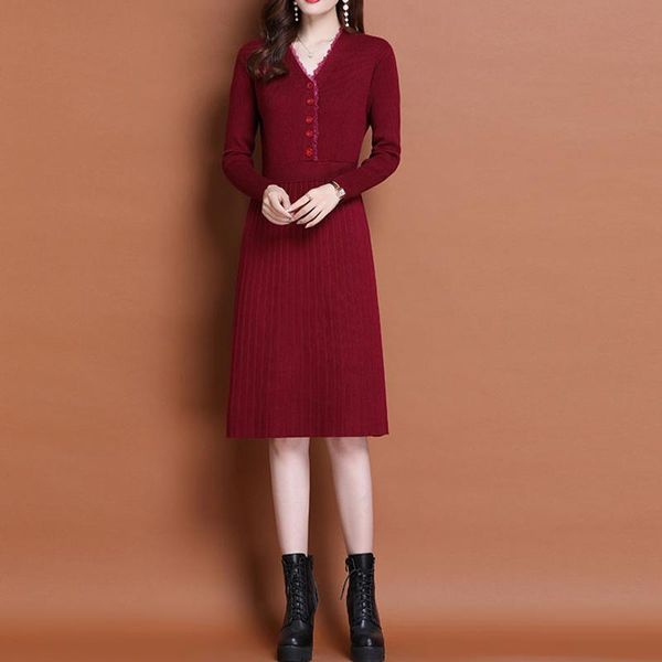 casual dresses knitted long sleeve dress women 2021 slim bodycon autumn korean elegant fall winter button v neck sweater midi pleated, Black;gray
casual dresses knitted long sleeve dress women 2021 slim bodycon autumn korean elegant fall winter button v neck sweater midi pleated, Black;gray