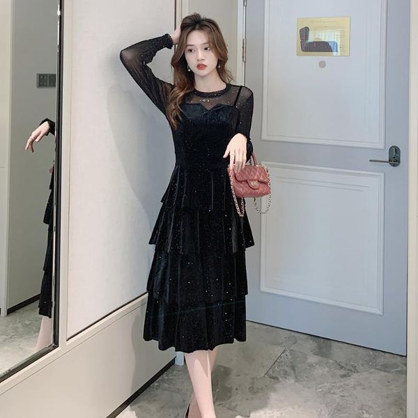 casual dresses autumn formal dress round neck velvet stitching mesh long sleeve layered mid-length elegant party, Black;gray
casual dresses autumn formal dress round neck velvet stitching mesh long sleeve layered mid-length elegant party, Black;gray