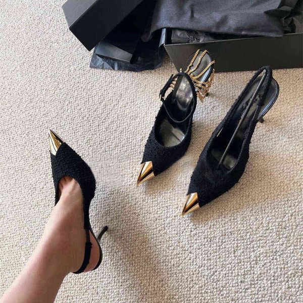 women's shoes rose park caiying's same high heels 2022 early spring gold pointed thin heel shallow mouth chain sandal, Black
women's shoes rose park caiying's same high heels 2022 early spring gold pointed thin heel shallow mouth chain sandal, Black