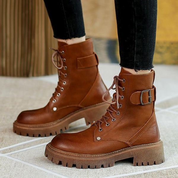 boots thick bottom genuine leather casual chunky heels ankle for women brand cross-tied shoes party, Black
boots thick bottom genuine leather casual chunky heels ankle for women brand cross-tied shoes party, Black