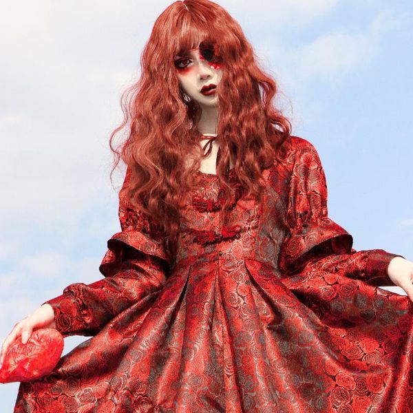 original design dark gothic bloody red rose christmas frog dress long sleeve light lolita spring autumn casual dresses, Black;gray
original design dark gothic bloody red rose christmas frog dress long sleeve light lolita spring autumn casual dresses, Black;gray