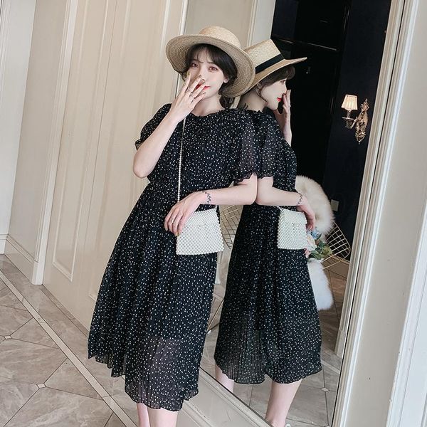 9080# maternity dress summer short sleeves chiffon dot printing loose stylish pregnant women mom dresses, White
9080# maternity dress summer short sleeves chiffon dot printing loose stylish pregnant women mom dresses, White
