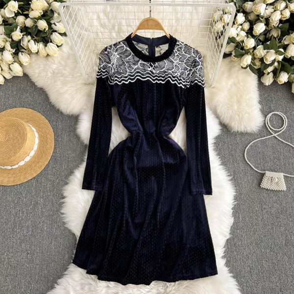 casual dresses high street spring autumn elegant women o neck lace patchwork pleuche long sleeve a line dress female party, Black;gray
casual dresses high street spring autumn elegant women o neck lace patchwork pleuche long sleeve a line dress female party, Black;gray
