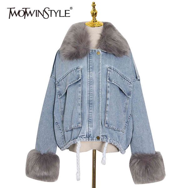 twotwinstyle blue casual patchwork fluff denim jacket for women lapel long sleeve thick coats female clothing winter fashion 210517, Black
twotwinstyle blue casual patchwork fluff denim jacket for women lapel long sleeve thick coats female clothing winter fashion 210517, Black