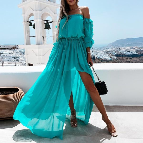 casual dresses off shoulder autumn long dress women sleeve ruffles split holiday robe 2021 summer female elegant a line party, Black;gray
casual dresses off shoulder autumn long dress women sleeve ruffles split holiday robe 2021 summer female elegant a line party, Black;gray