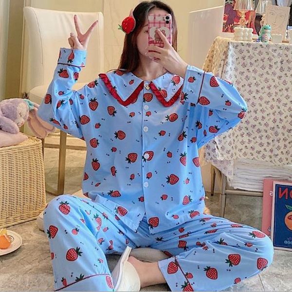 women's sleepwear autumn winter pajamas women cute girl's sleepwear cotton long-sleeved suit sweet doll collar cardigan pijama set, Black;red
women's sleepwear autumn winter pajamas women cute girl's sleepwear cotton long-sleeved suit sweet doll collar cardigan pijama set, Black;red