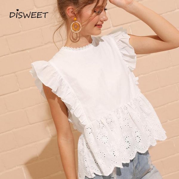 women's blouses & shirts 2021 summer fashion solid color ruffled slim shirt ladies hollow sleeveless minimalist girl round neck stitchi, White
women's blouses & shirts 2021 summer fashion solid color ruffled slim shirt ladies hollow sleeveless minimalist girl round neck stitchi, White