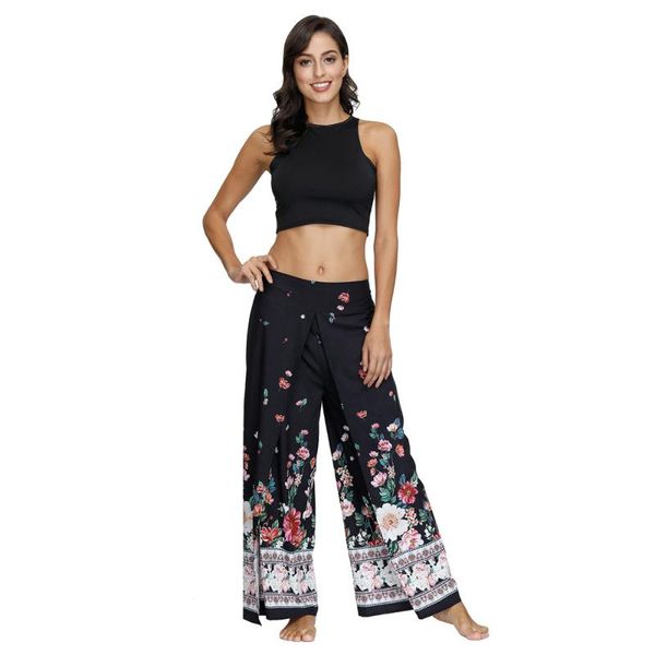 women's pants & capris summer bohemian floral printed long split wide leg women thin trousers, Black;white
women's pants & capris summer bohemian floral printed long split wide leg women thin trousers, Black;white