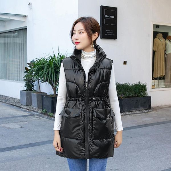women's vests glossy sleeveless jacket stand collar warm ladies winter solid big pockets zipper padded waistcoat for female, Black;white
women's vests glossy sleeveless jacket stand collar warm ladies winter solid big pockets zipper padded waistcoat for female, Black;white