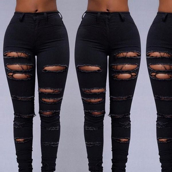 mid waisted skinny hole denim womens jean stretch slim pants calf length fashion button woman, Blue 
mid waisted skinny hole denim womens jean stretch slim pants calf length fashion button woman, Blue