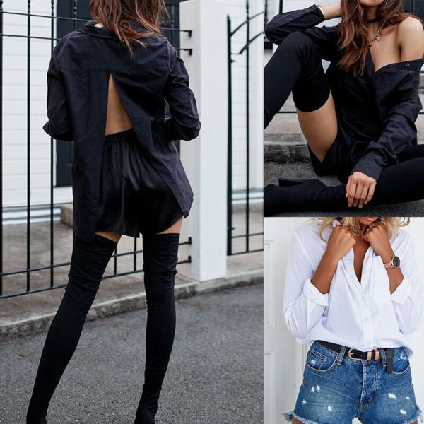 women fashion long sleeve office lady open back blouse button shirt ladies x0521, White
women fashion long sleeve office lady open back blouse button shirt ladies x0521, White