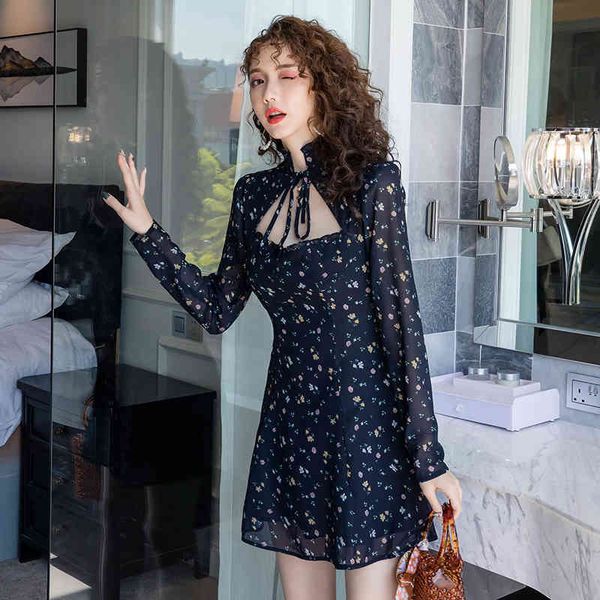 low cut women's party dresses plied short dress black sleeve summer chiffon female halter floral imprint, Black;gray
low cut women's party dresses plied short dress black sleeve summer chiffon female halter floral imprint, Black;gray