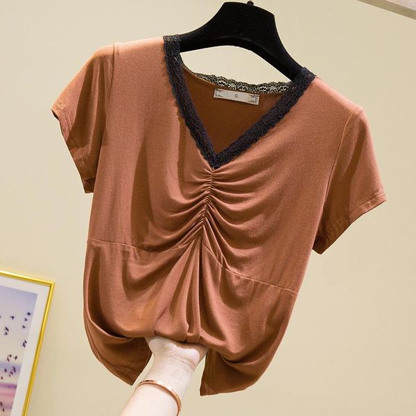 women's t-shirt women 2021 v-neck black tee shirt femme short sleeve t tshirt summer cotton lace patchwork fold, White
women's t-shirt women 2021 v-neck black tee shirt femme short sleeve t tshirt summer cotton lace patchwork fold, White