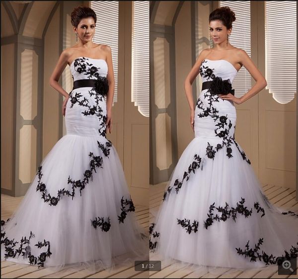 latest style white tulle mermaid wedding dress gothic black lace appliques pleated beaded stylish bride dresses court train long elegant bri
latest style white tulle mermaid wedding dress gothic black lace appliques pleated beaded stylish bride dresses court train long elegant bri