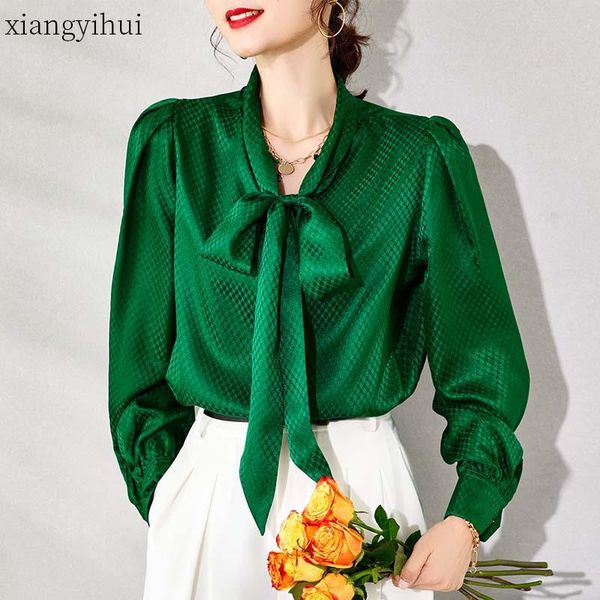 temperament silk bowknot o-neck shirt elegant office ladies blouse women chic fashion vintage lantern sleeve natural shirts women's bl, White
temperament silk bowknot o-neck shirt elegant office ladies blouse women chic fashion vintage lantern sleeve natural shirts women's bl, White