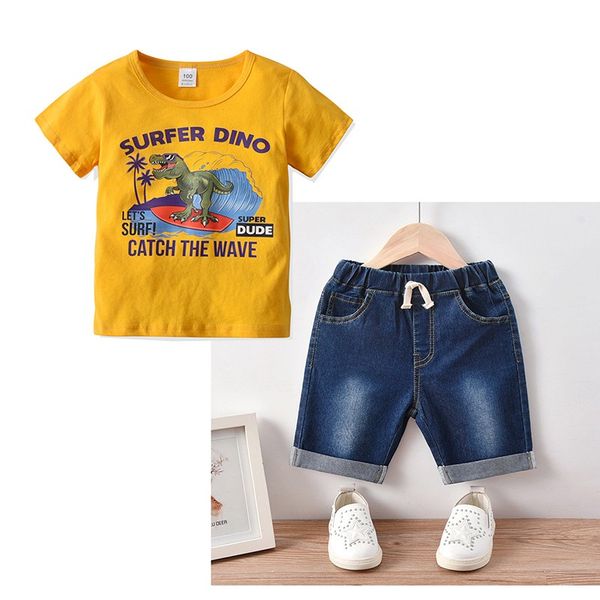 kids clothes boys summer new cartoon dinosaur yellow short sleeve t-shirt denim shorts casual suit cotton fashion outfits, White;black
kids clothes boys summer new cartoon dinosaur yellow short sleeve t-shirt denim shorts casual suit cotton fashion outfits, White;black