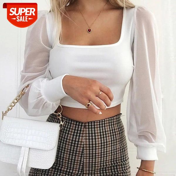 summer women's long puff sleeve mesh see through sleeve elegant casual shirt ladies fashion slim square collar crop #v38y, White
summer women's long puff sleeve mesh see through sleeve elegant casual shirt ladies fashion slim square collar crop #v38y, White