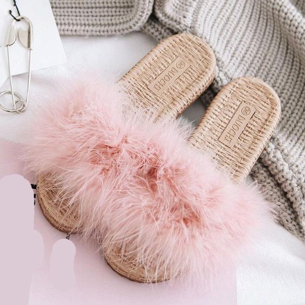 slippers women's straw weaving plush flat with female furry faux fur slides non-slip fashion flip flops, Black
slippers women's straw weaving plush flat with female furry faux fur slides non-slip fashion flip flops, Black