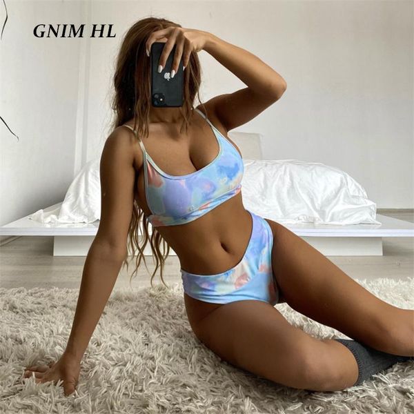 women's swimwear gnim bandeau bikini 2021 high waist tie-dye women 2 pieces set cut sport brazilian swimsuit summer biquini, White;black
women's swimwear gnim bandeau bikini 2021 high waist tie-dye women 2 pieces set cut sport brazilian swimsuit summer biquini, White;black