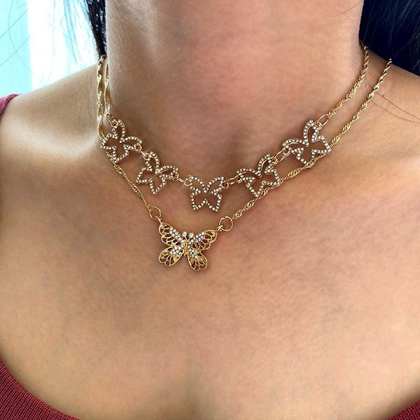 pendant necklaces trendy crystal hollow butterfly necklace for women multilayer golden geometric butterflies clavicle chain choker jewelry, Silver
pendant necklaces trendy crystal hollow butterfly necklace for women multilayer golden geometric butterflies clavicle chain choker jewelry, Silver