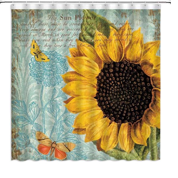 sunflower shower curtain retro flower pattern pastoral style yellow floral plant butterfly text introduction,70x70 inch
sunflower shower curtain retro flower pattern pastoral style yellow floral plant butterfly text introduction,70x70 inch