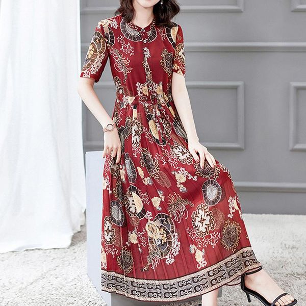 casual dresses printed women's summer dress 2021 national style chiffon pleated waist slim temperament, Black;gray
casual dresses printed women's summer dress 2021 national style chiffon pleated waist slim temperament, Black;gray