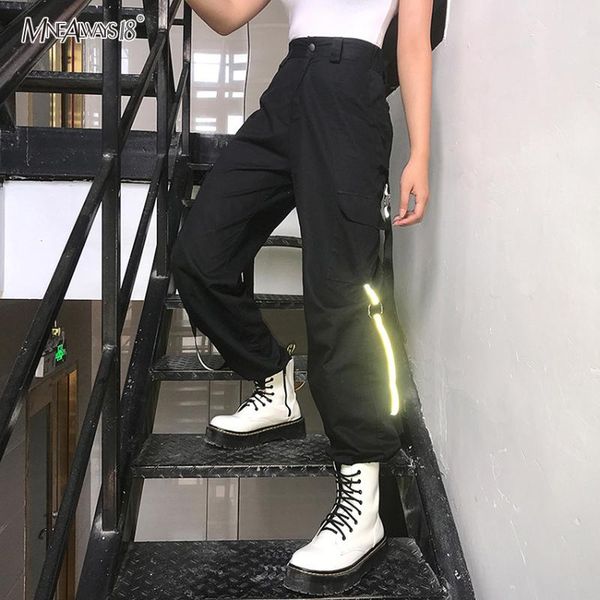 women's pants & capris black casual harem trousers women high waist hip hop ribbon fashion reflective cargo streetwear pockets, Black;white
women's pants & capris black casual harem trousers women high waist hip hop ribbon fashion reflective cargo streetwear pockets, Black;white