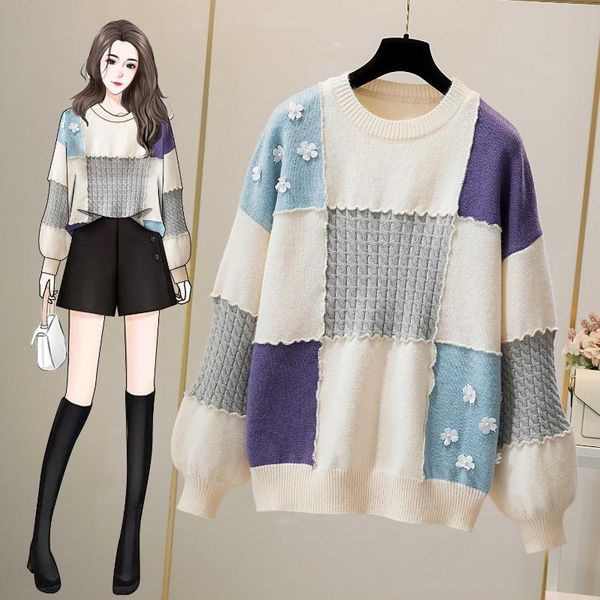 women's sweaters plaid flower sweet knitted plus large size oversize korean style fashion pullovers for autumn clothing ladies, White;black
women's sweaters plaid flower sweet knitted plus large size oversize korean style fashion pullovers for autumn clothing ladies, White;black
